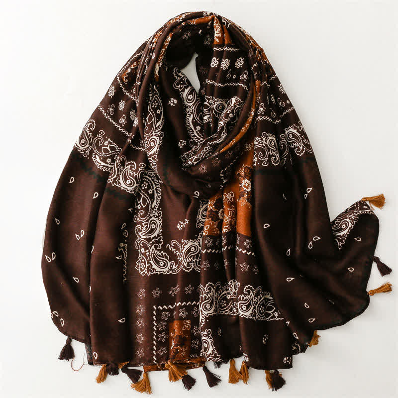 Buddha Stones Spring Fall Boho Paisley Patchwork Tassel Women's Scarf - SaddleBrown - image 14
