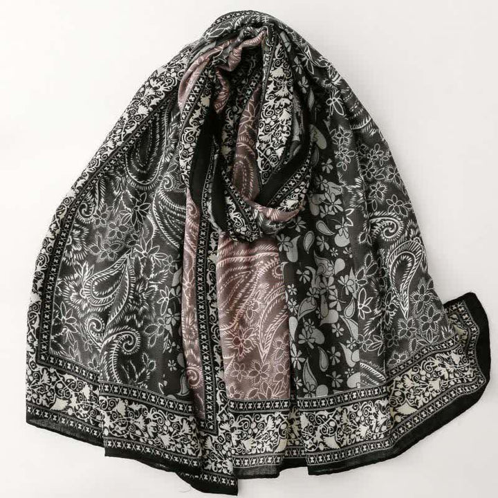 Buddha Stones Fall Winter Paisley Floral Border Print Soft Women's Scarf - Black - image 19