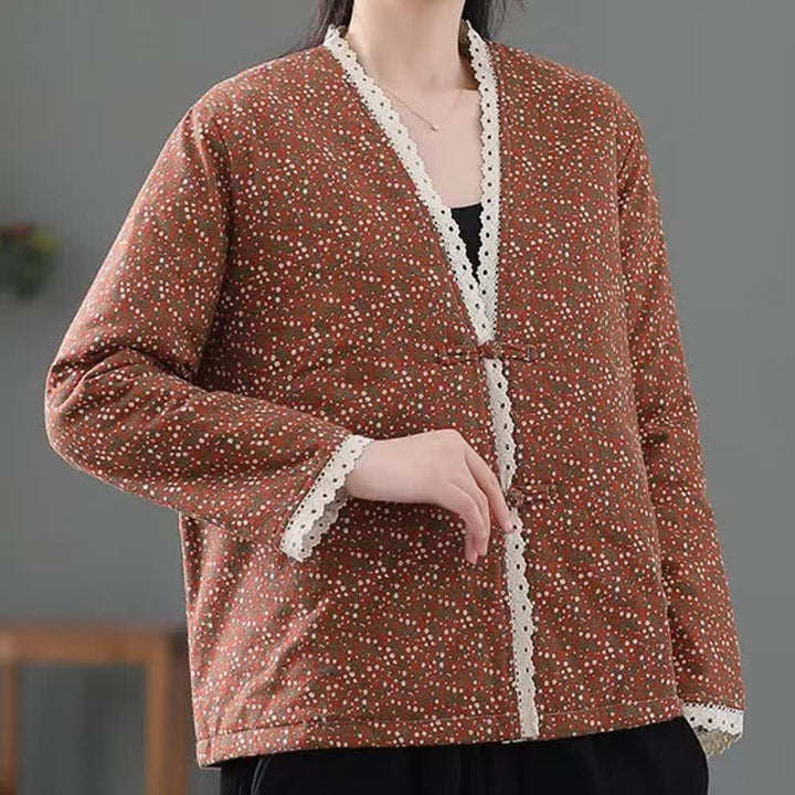 Buddha Stones Fall Winter Vintage Elegant Button-Up Floral Knit Women's Jackets - image 15