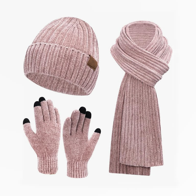Buddha Stones 3Pcs Fall Winter Ribbed Knit Cozy Women's Scarf Hat Gloves - RosyBrown - image 5