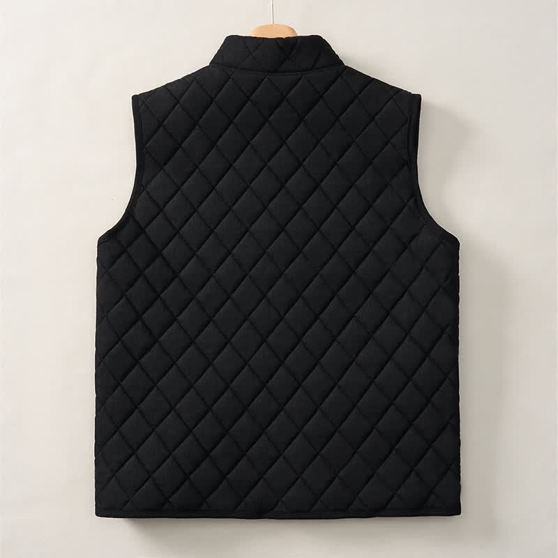Buddha Stones Winter Casual Mandarin Collar Diamond-shaped Design Zipper Solid Tank Top Men's Vest With Pockets - image 13