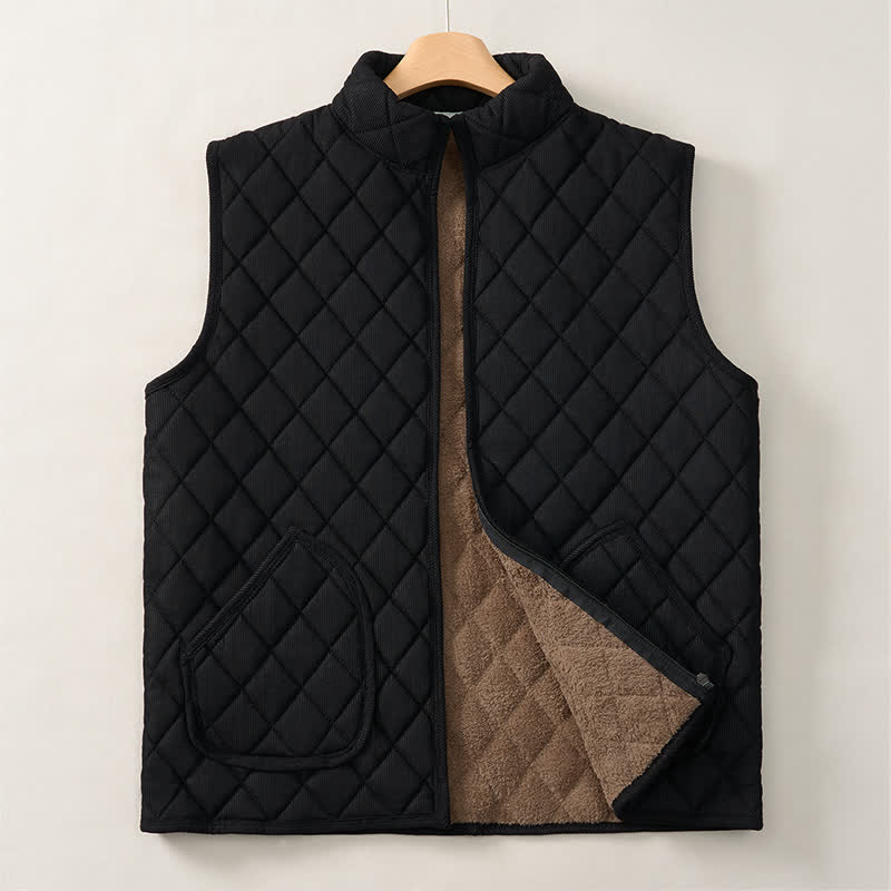 Buddha Stones Winter Casual Mandarin Collar Diamond-shaped Design Zipper Solid Tank Top Men's Vest With Pockets - Black - US/UK/AU38, EU48 (2XL) - image 12