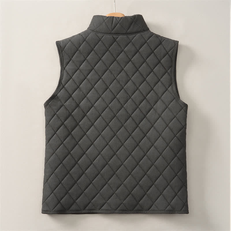 Buddha Stones Winter Casual Mandarin Collar Diamond-shaped Design Zipper Solid Tank Top Men's Vest With Pockets - image 1