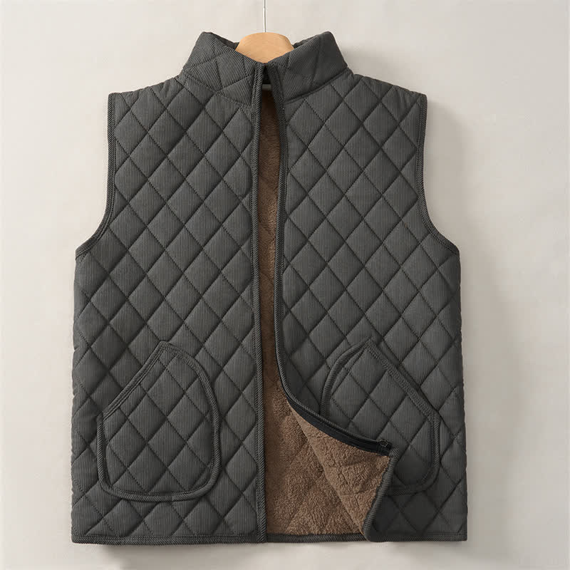 Buddha Stones Winter Casual Mandarin Collar Diamond-shaped Design Zipper Solid Tank Top Men's Vest With Pockets - DarkSlateGray - US/UK/AU38, EU48 (2XL) - image 0