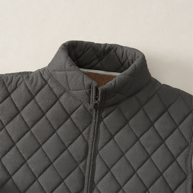 Buddha Stones Winter Casual Mandarin Collar Diamond-shaped Design Zipper Solid Tank Top Men's Vest With Pockets - image 4