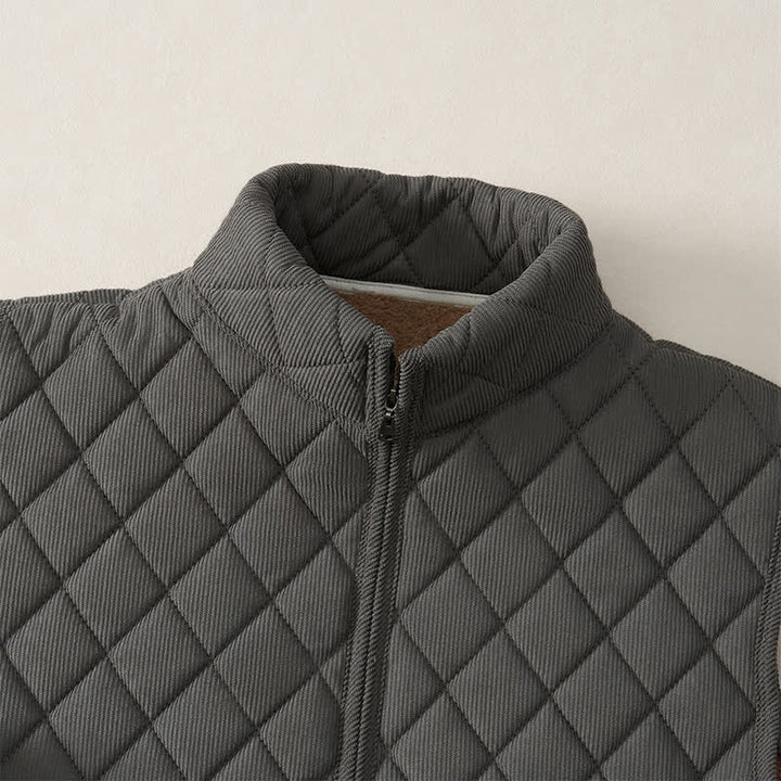 Buddha Stones Winter Casual Mandarin Collar Diamond-shaped Design Zipper Solid Tank Top Men's Vest With Pockets - image 4
