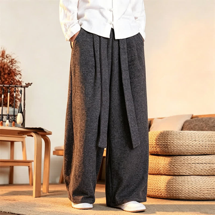 Buddha Stones Fall Winter Casual Minimalist Drawstring Solid Long Pants Men's Straight Leg Pants - image 1