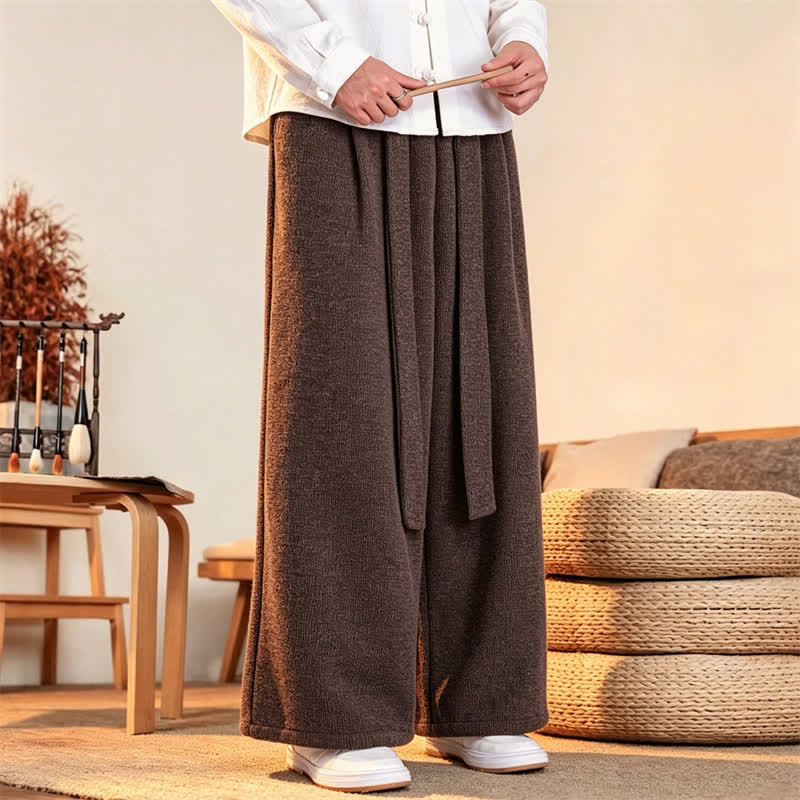 Buddha Stones Fall Winter Casual Minimalist Drawstring Solid Long Pants Men's Straight Leg Pants - image 7