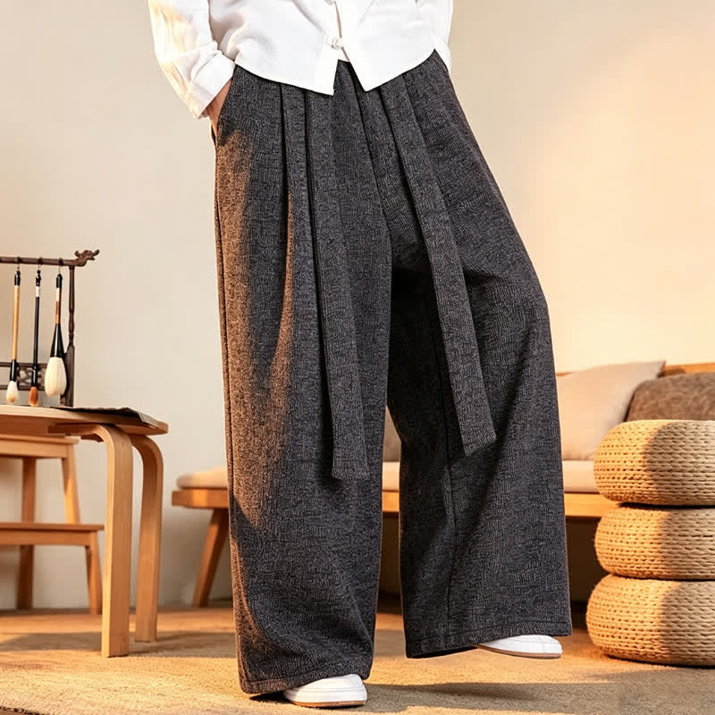 Buddha Stones Fall Winter Casual Minimalist Drawstring Solid Long Pants Men's Straight Leg Pants - image 5