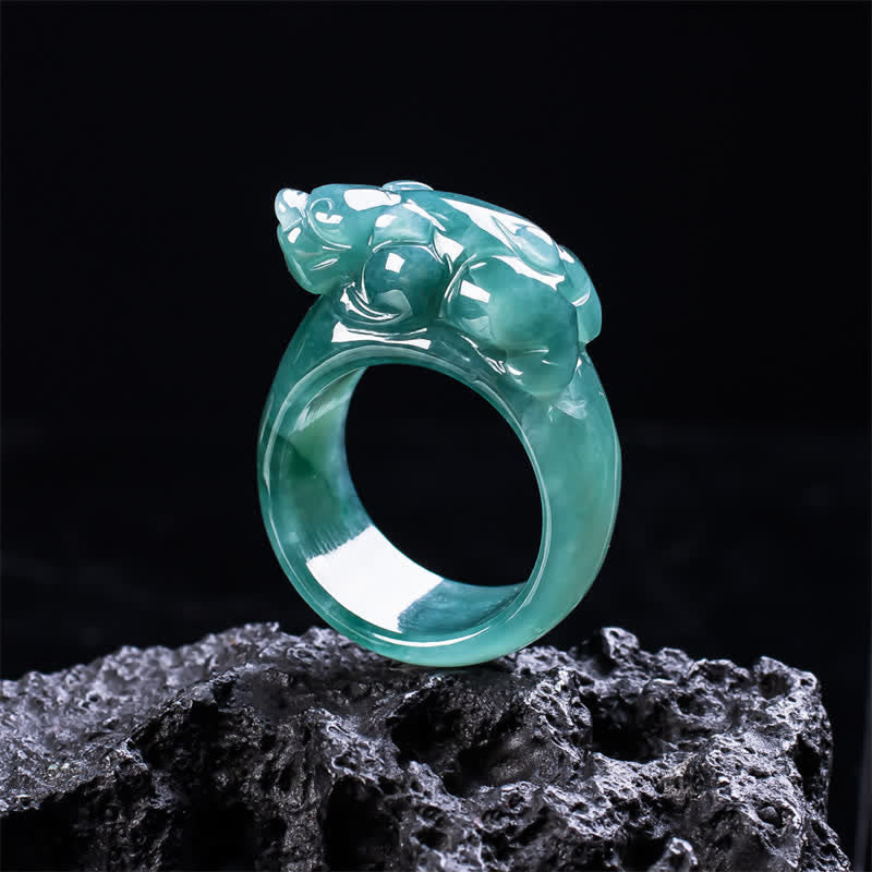 Buddha Stones Jade Hand-Carved Pi Xiu Wealth Ring - image 9