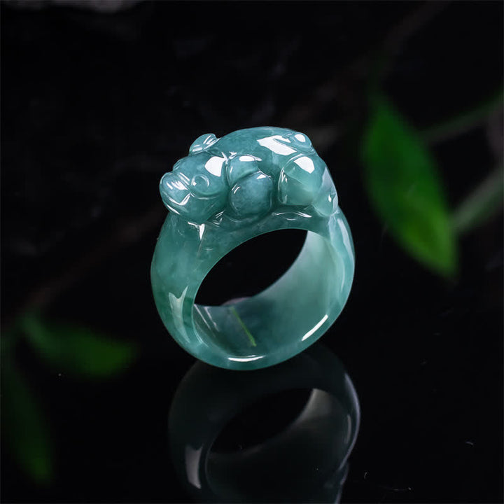 Buddha Stones Jade Hand-Carved Pi Xiu Wealth Ring - image 8