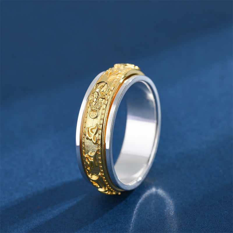 Buddha Stones Copper Pi Xiu Om Mani Padme Hum Two Tone Spinner Ring - 21.2mm(US 11) - image 0