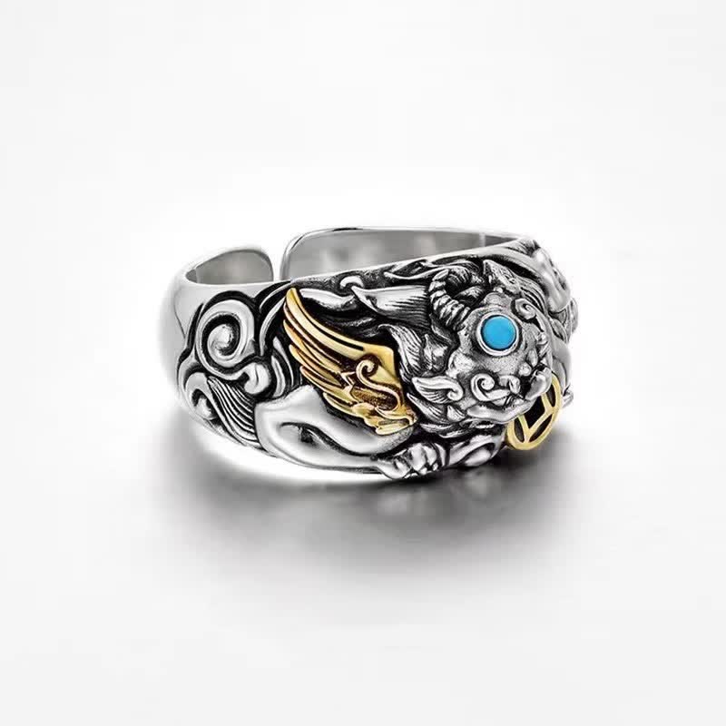 Buddha Stones Copper Pi Xiu Relief Carving Adjustable Grounding and Wealth Ring - image 2