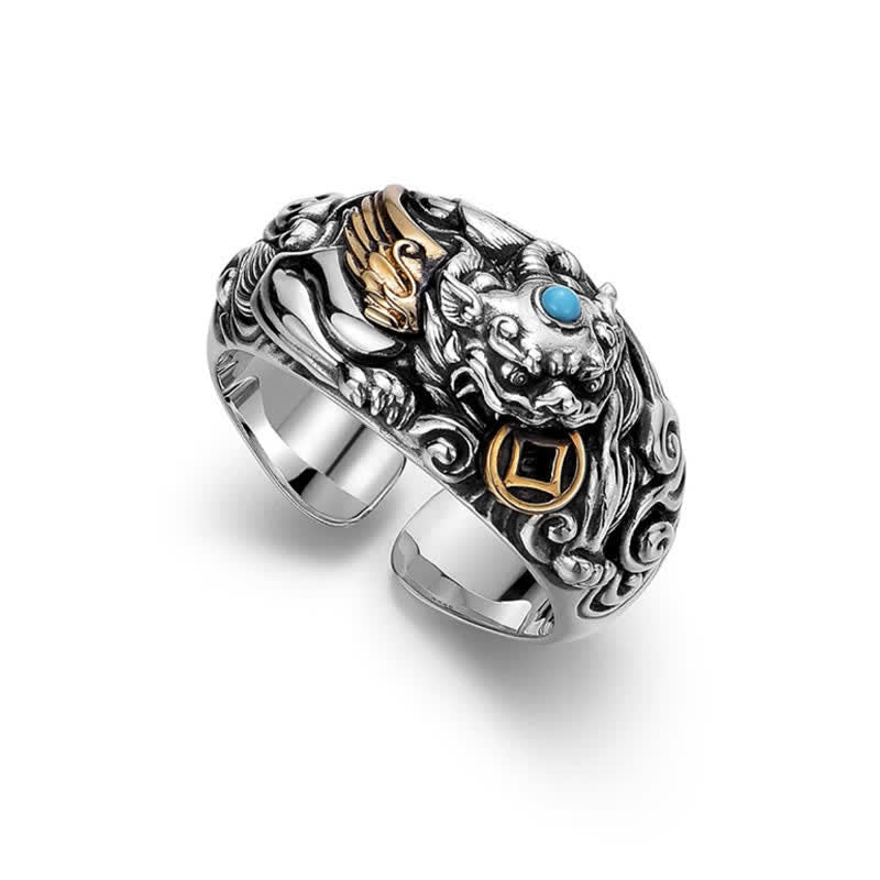 Buddha Stones Copper Pi Xiu Relief Carving Adjustable Grounding and Wealth Ring - image 1