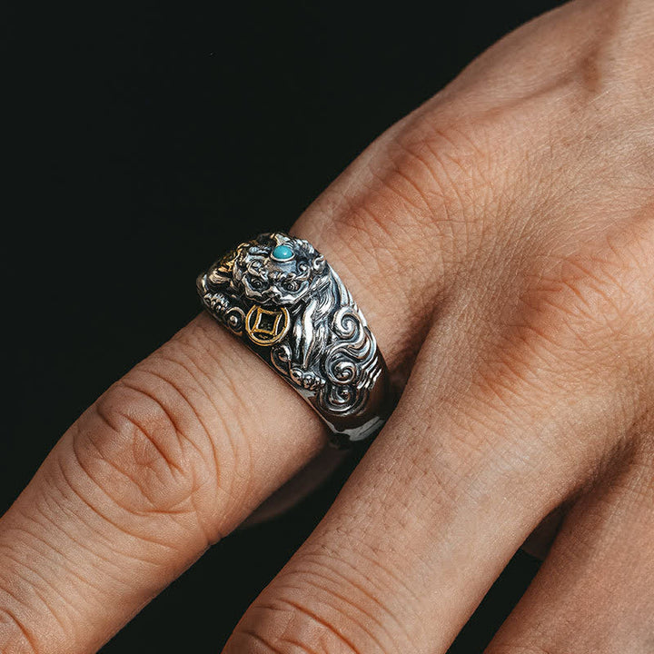 Buddha Stones Copper Pi Xiu Relief Carving Adjustable Grounding and Wealth Ring - image 9