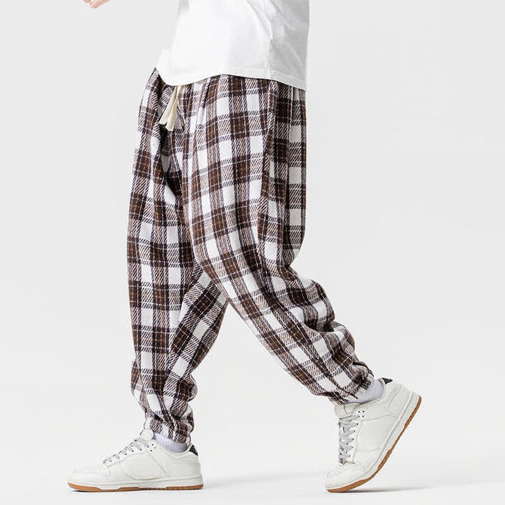 Buddha Stones Fall Winter Casual Drawstring Plaid Ankle Pants Men's Harem Pants With Pockets - image 12