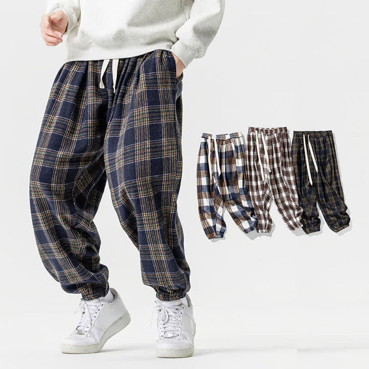 Buddha Stones Fall Winter Casual Drawstring Plaid Ankle Pants Men's Harem Pants With Pockets - image 24