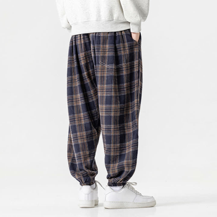 Buddha Stones Fall Winter Casual Drawstring Plaid Ankle Pants Men's Harem Pants With Pockets - image 21