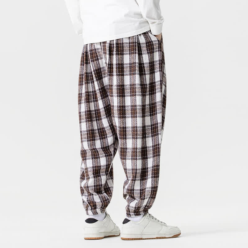 Buddha Stones Fall Winter Casual Drawstring Plaid Ankle Pants Men's Harem Pants With Pockets - image 13