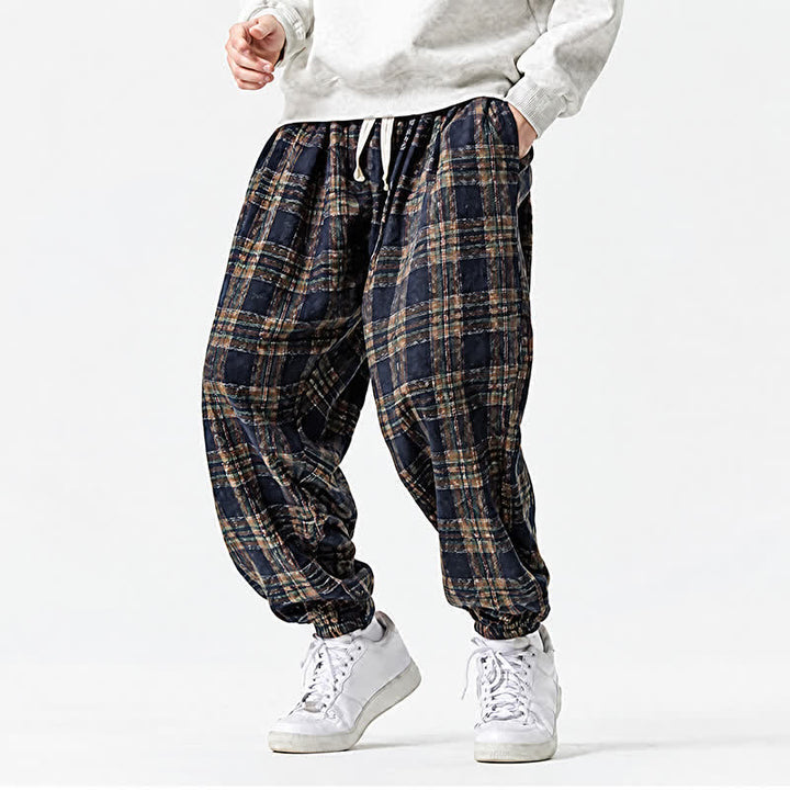 Buddha Stones Fall Winter Casual Drawstring Plaid Ankle Pants Men's Harem Pants With Pockets - image 18