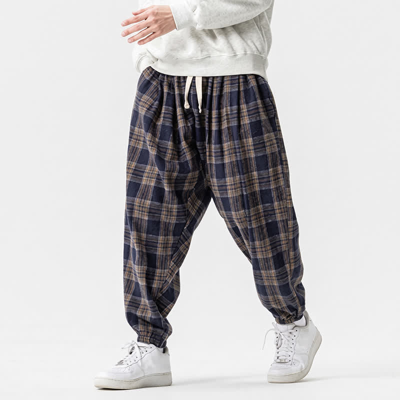 Buddha Stones Fall Winter Casual Drawstring Plaid Ankle Pants Men's Harem Pants With Pockets - image 20