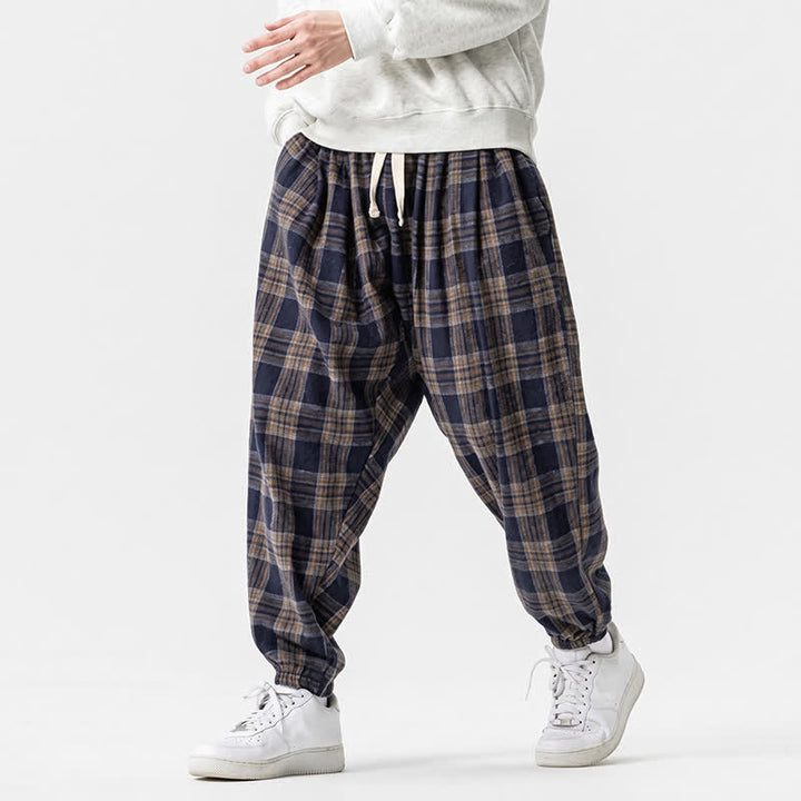 Buddha Stones Fall Winter Casual Drawstring Plaid Ankle Pants Men's Harem Pants With Pockets - image 20