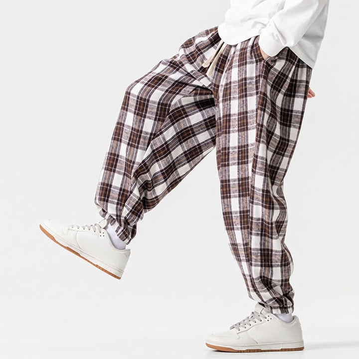Buddha Stones Fall Winter Casual Drawstring Plaid Ankle Pants Men's Harem Pants With Pockets - image 16