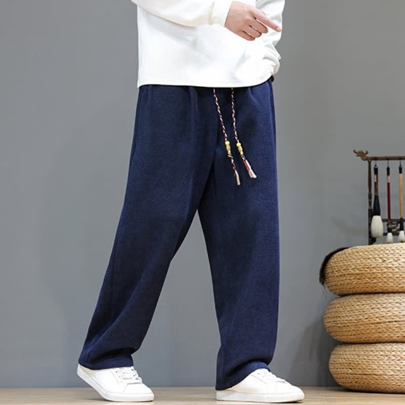 Buddha Stones Fall Winter Casual Vintage Drawstring Solid Long Pants Men's Straight Leg Pants With Pockets - image 20