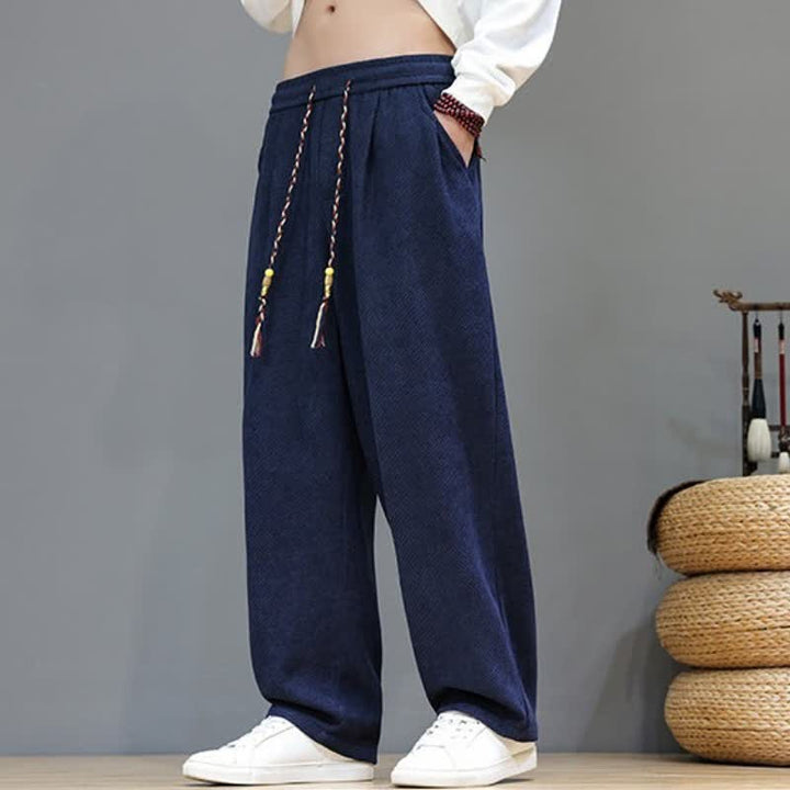 Buddha Stones Fall Winter Casual Vintage Drawstring Solid Long Pants Men's Straight Leg Pants With Pockets - image 23