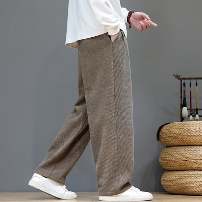 Buddha Stones Fall Winter Casual Vintage Drawstring Solid Long Pants Men's Straight Leg Pants With Pockets - image 4