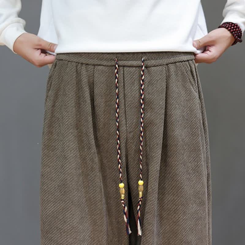 Buddha Stones Fall Winter Casual Vintage Drawstring Solid Long Pants Men's Straight Leg Pants With Pockets - image 8