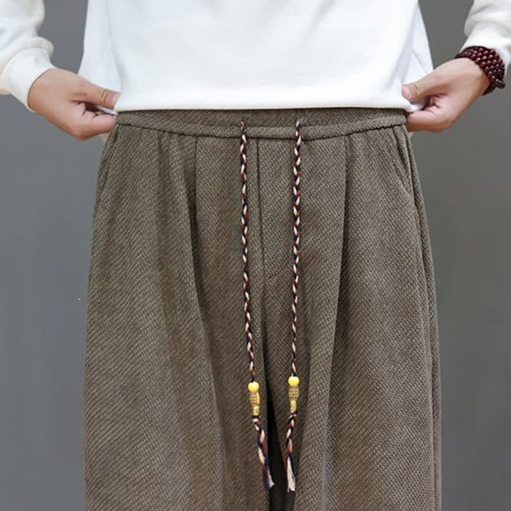 Buddha Stones Fall Winter Casual Vintage Drawstring Solid Long Pants Men's Straight Leg Pants With Pockets - image 8