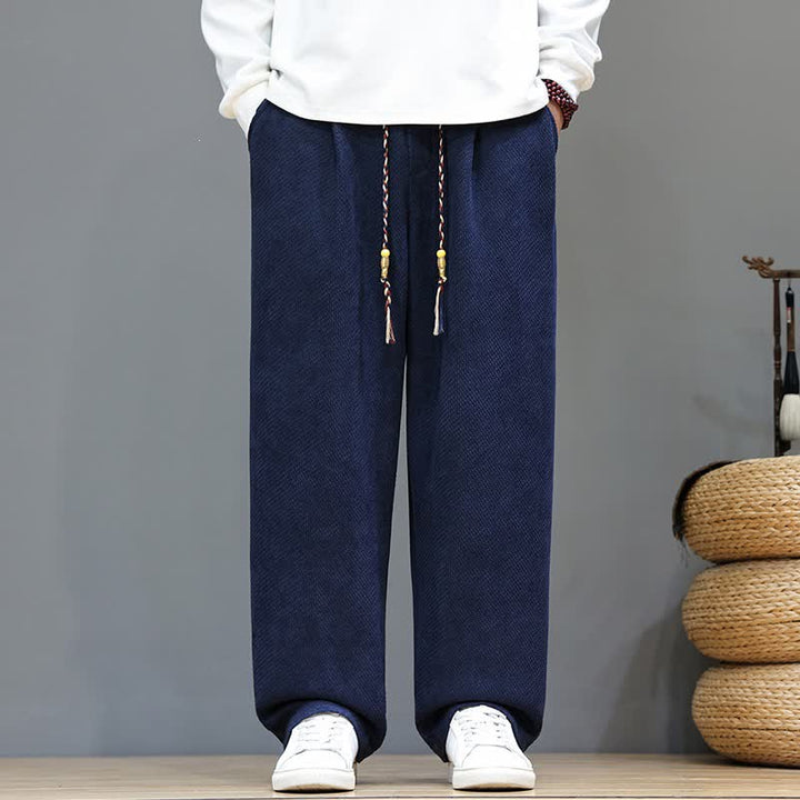 Buddha Stones Fall Winter Casual Vintage Drawstring Solid Long Pants Men's Straight Leg Pants With Pockets - image 25
