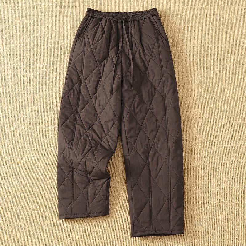 Buddha Stones Winter Casual Drawstring Geometric Ankle Pants Women's Straight Leg Pants With Pockets - SaddleBrown - US8-10, UK/AU12-14, EU40-42 (2XL) - image 0