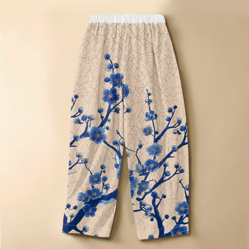 Buddha Stones Pure Cotton Plum Blossom Branch Pattern Frog Button Women's Elastic Waist Harem Pants With Pockets - image 6