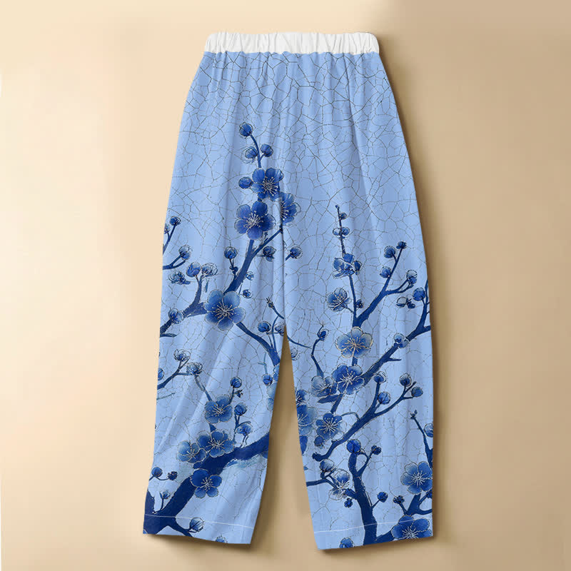 Buddha Stones Pure Cotton Plum Blossom Branch Pattern Frog Button Women's Elastic Waist Harem Pants With Pockets - image 8
