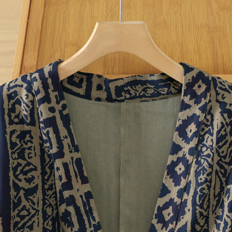 Buddha Stones Spring Casual Vintage Open Front Geometric Women's Kimono With Pocket - image 3