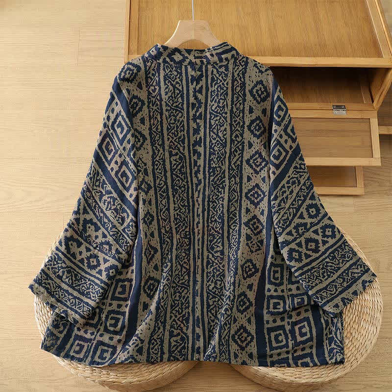 Buddha Stones Spring Casual Vintage Open Front Geometric Women's Kimono With Pocket - image 1