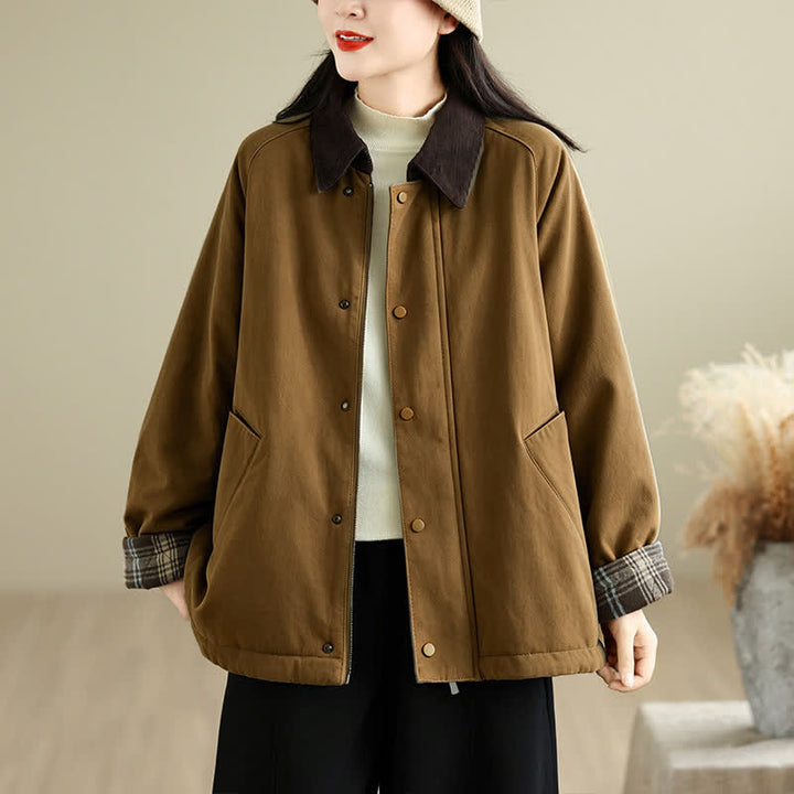 Buddha Stones Fall Winter Casual Classic Solid Women's Jacket With Pockets - SaddleBrown - US8-10, UK/AU12-14, EU40-42 (XL) - image 0