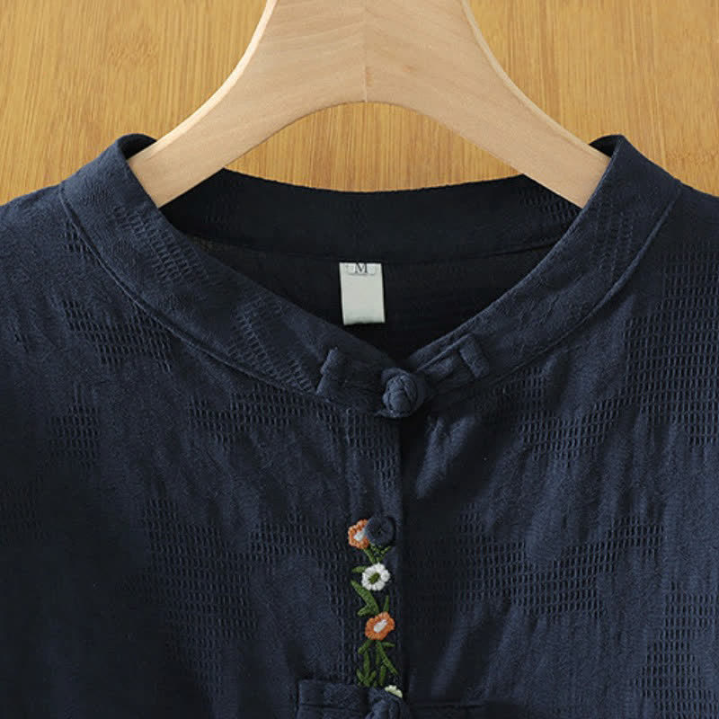 Buddha Stones Fall Tang Style Vintage Mandarin Collar Embroidery Floral Women's Long Sleeve Shirts - image 1