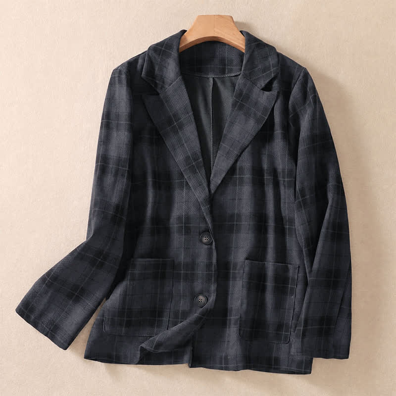 Buddha Stones Fall Vintage Classic Button-Up Plaid Women's Jacket With Pockets - MidnightBlue - US8-10, UK/AU12-14, EU40-42 (2XL) - image 10