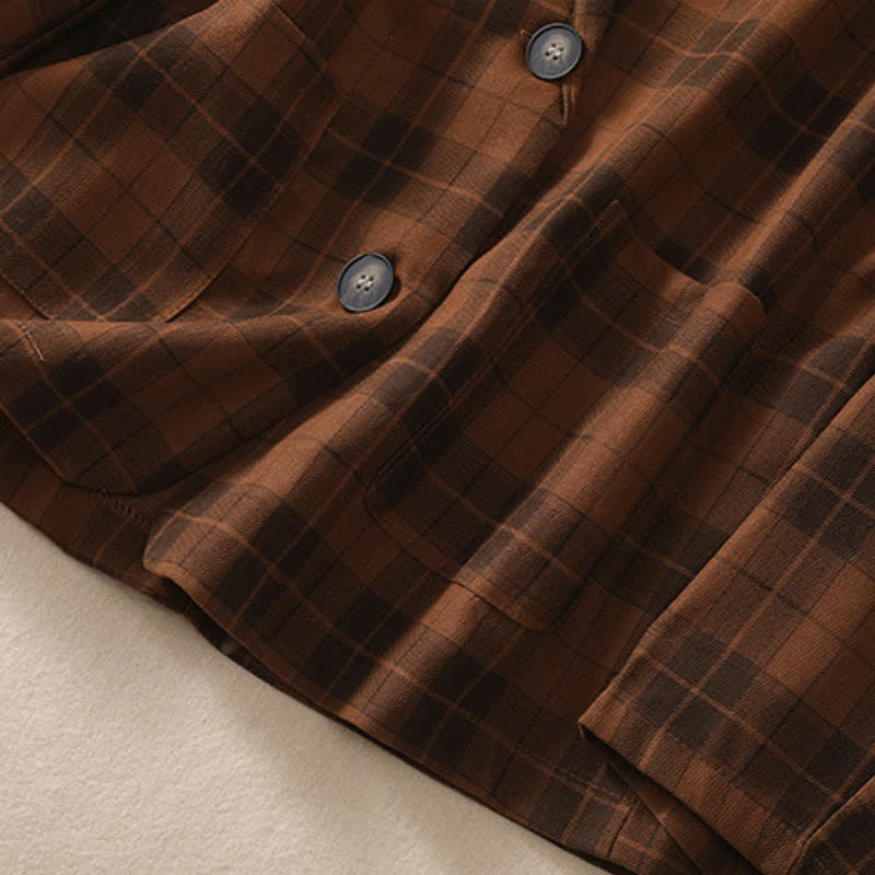 Buddha Stones Fall Vintage Classic Button-Up Plaid Women's Jacket With Pockets - image 26