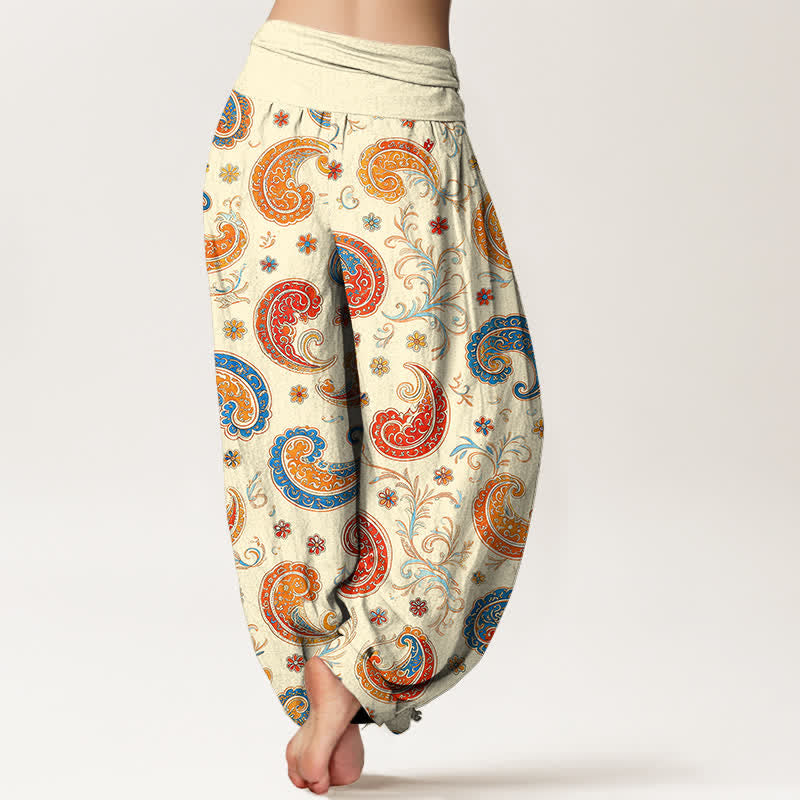 Buddha Stones Cotton Exotic Paisley Motif Pattern Women's Elastic Waist Harem Pants - image 9