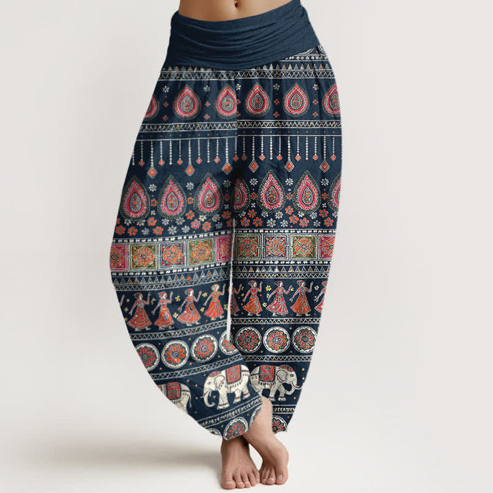 Buddha Stones Cotton Exotic Geometric Elephant Pattern Women's Elastic Waist Harem Pants - MidnightBlue - US16，UK/AU20，EU48 (3XL) - image 5