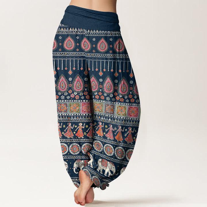Buddha Stones Cotton Exotic Geometric Elephant Pattern Women's Elastic Waist Harem Pants - image 6