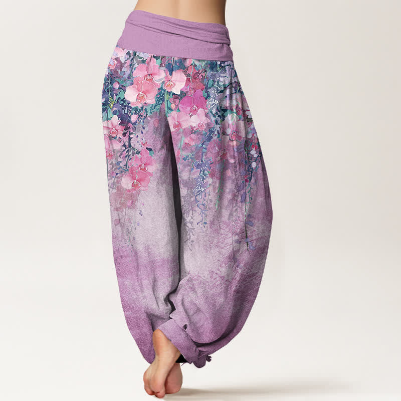 Buddha Stones Cotton Artistic Garden Bloom Pattern Women's Elastic Waist Harem Pants - image 9