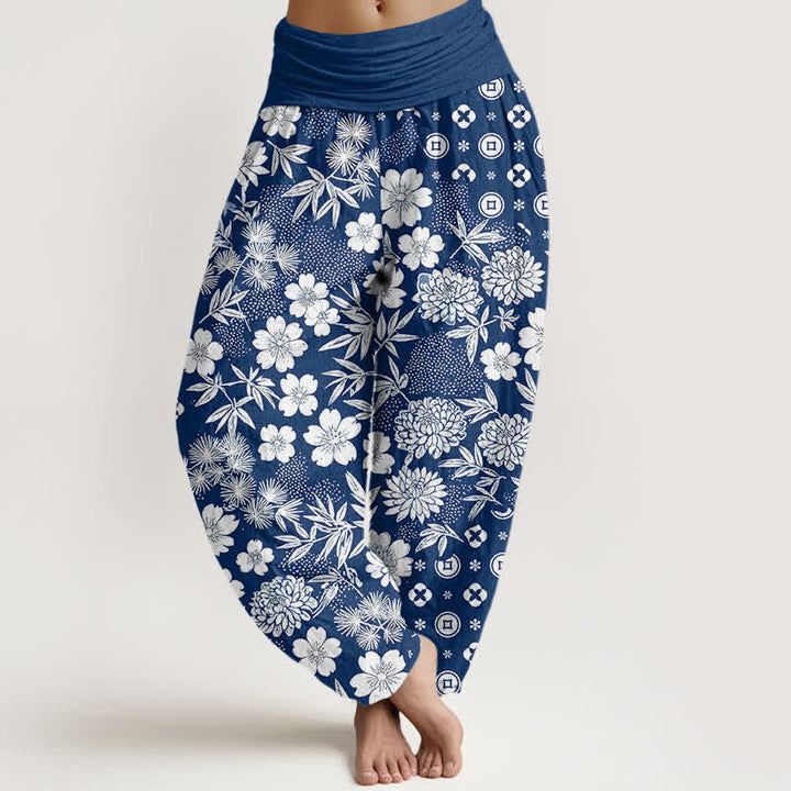 Buddha Stones Cotton Bohemian Floral Geometry Coins Pattern Women's Elastic Waist Harem Pants - Navy - US16，UK/AU20，EU48 (3XL) - image 0