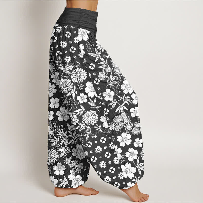 Buddha Stones Cotton Bohemian Floral Geometry Coins Pattern Women's Elastic Waist Harem Pants - image 7