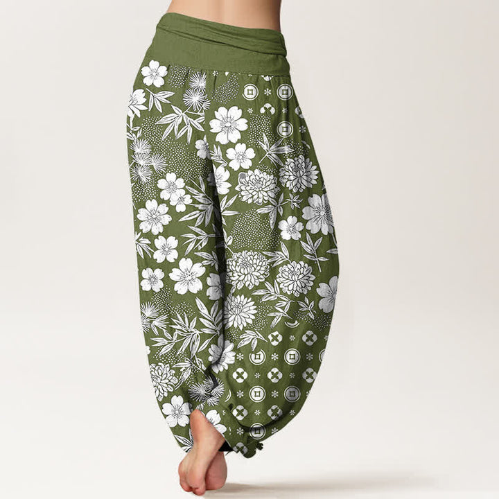 Buddha Stones Cotton Bohemian Floral Geometry Coins Pattern Women's Elastic Waist Harem Pants - image 9