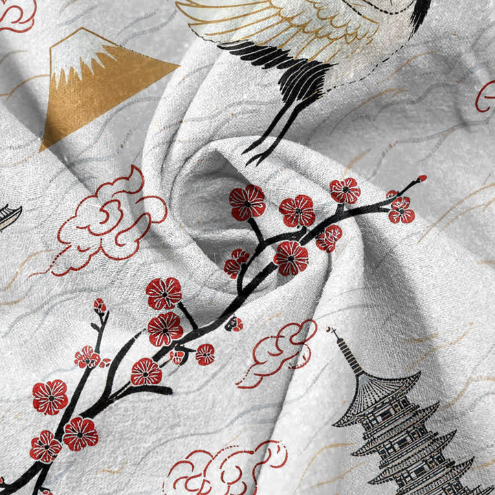 Buddha Stones Pure Cotton Serene Mountain Crane Pattern Women's Elastic Waist Pants With Pockets - image 2